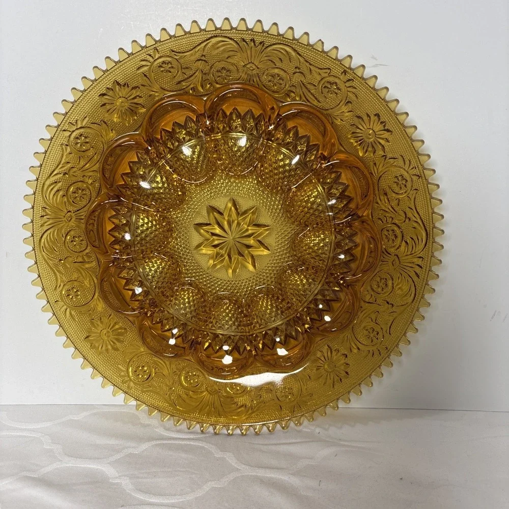 Indiana Glass Co Tiara Golden Amber Sandwich-Deviled Egg Plate Platter Tray 12